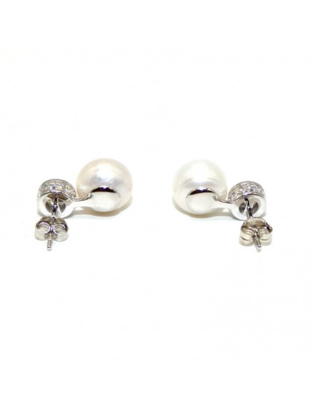 Pendientes con perla y circonita chatón plata rodiada