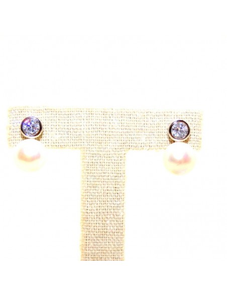 Pendientes con perla y circonita chatón plata rodiada | Orocash joyería