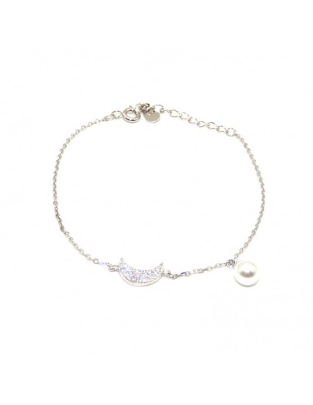 Pulsera plata luna circonitas y perla