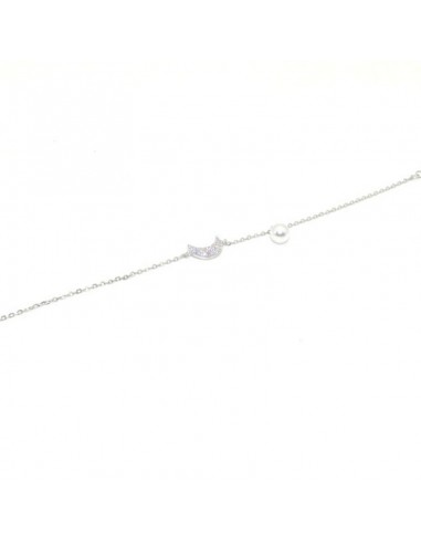 Pulsera plata luna circonitas y perla