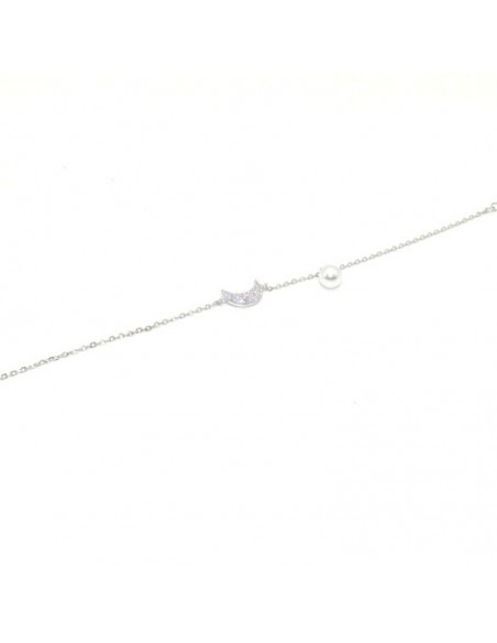 Pulsera plata luna circonitas y perla