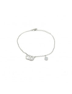 Pulsera plata dos aros y chatón circonitas