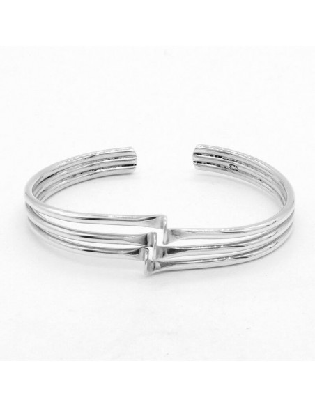 Pulsera brazalete plata rígida tres aros con pico en el centro