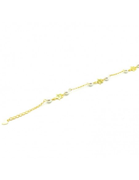Pulsera estrellas y perlas plata chapada oro
