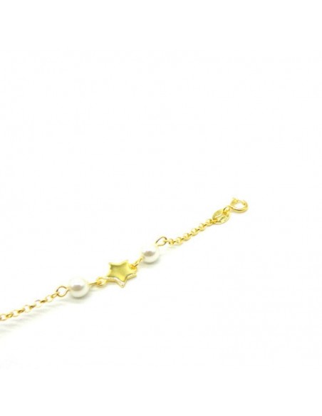 Pulsera estrellas y perlas plata chapada oro