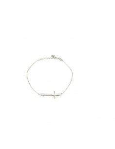 Pulsera plata cruz horizontal con circonitas
