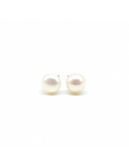 Pendientes plata rodiada media perla cultivada 8mm presión