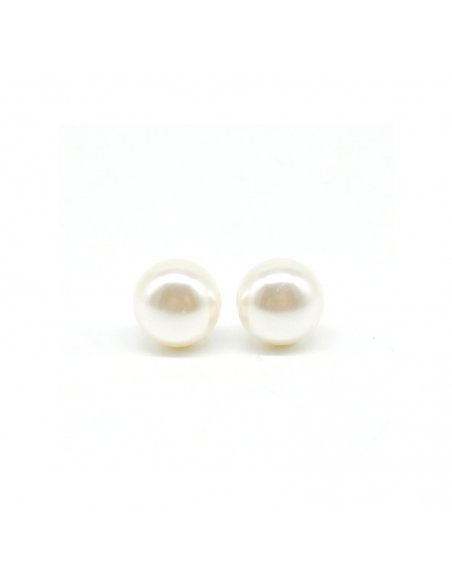 Pendientes plata media perla blanca 10mm presión