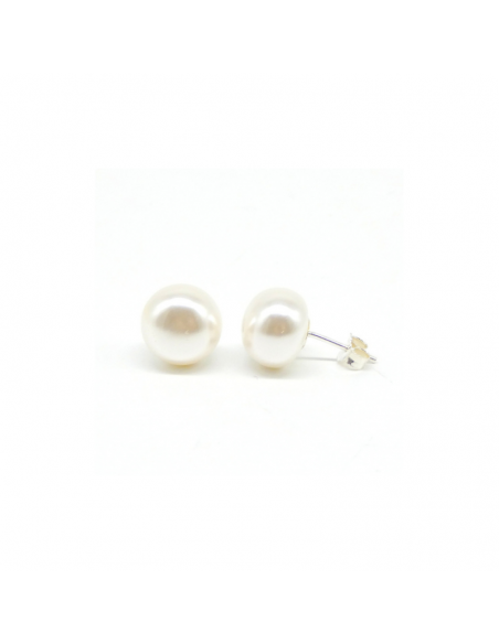 Pendientes plata media perla blanca 10mm presión