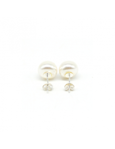 Pendientes plata media perla blanca 10mm presión
