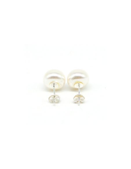 Pendientes plata media perla blanca 10mm presión