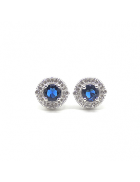 Pendientes plata rodiado circonitas 12mm zafiro