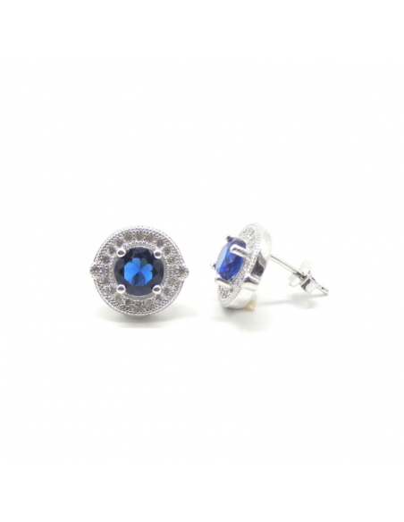 Pendientes plata rodiado circonitas 12mm zafiro