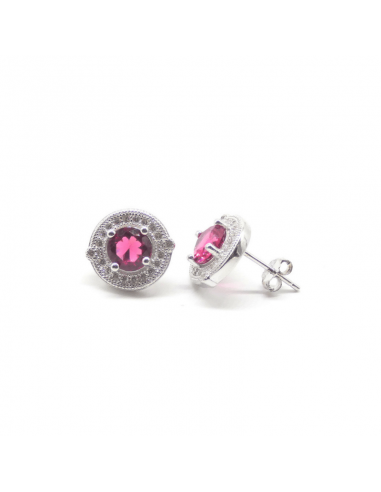 Pendientes plata rodiado circonitas 12mm rubí