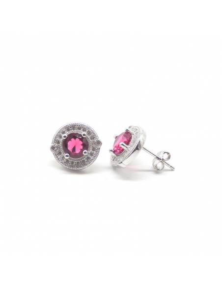 Pendientes plata rodiado circonitas 12mm rubí