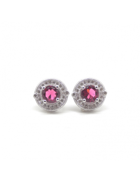 Pendientes plata rodiado circonitas 12mm rubí