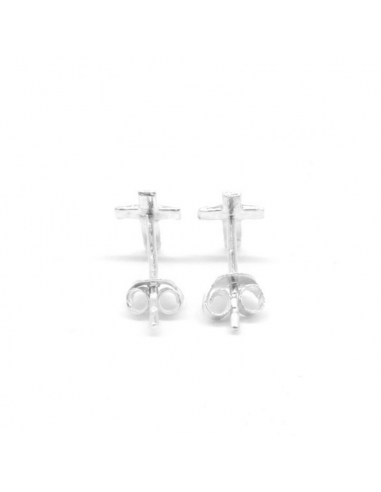 Pendientes plata cruz 6x9mm presión