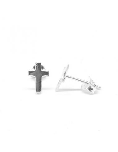Pendientes plata cruz 6x9mm presión