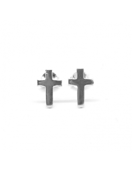 Pendientes plata cruz 6x9mm presión