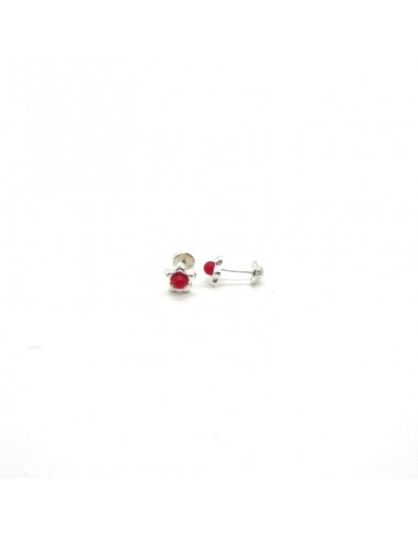 Pendientes plata bebé margarita con perla roja I Orocash Joyeria