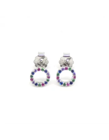 Pendientes plata rodiados circonitas multicolor aro