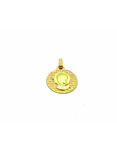 Medalla Virgen niña  con oración Ave María oro 18k