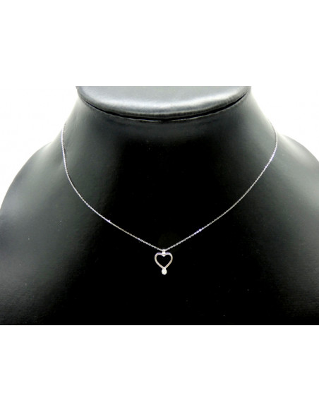 Gargantilla corazón con brillante oro blanco 18k - 44 cm